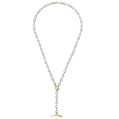 Double Beam Chain Two Tone Necklace with Tusk Clasp