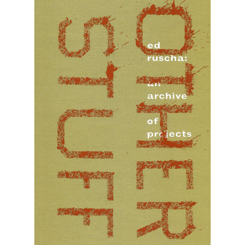 Green textured cover of a book that says in large red splatter letters: Other Stuff and in printed smaller letters ed ruscha: an archive of projects