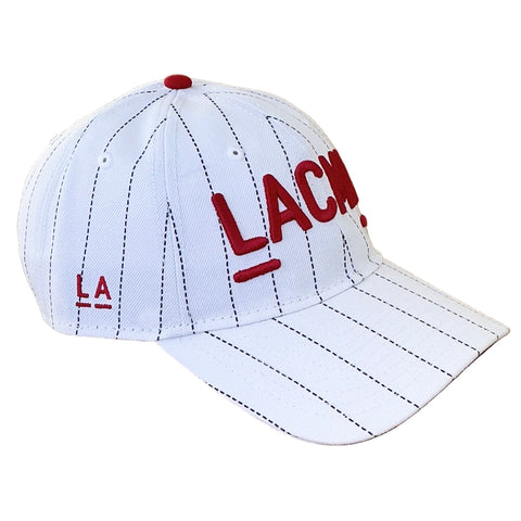 LACMA Logo Hat White Pinstripe with Red