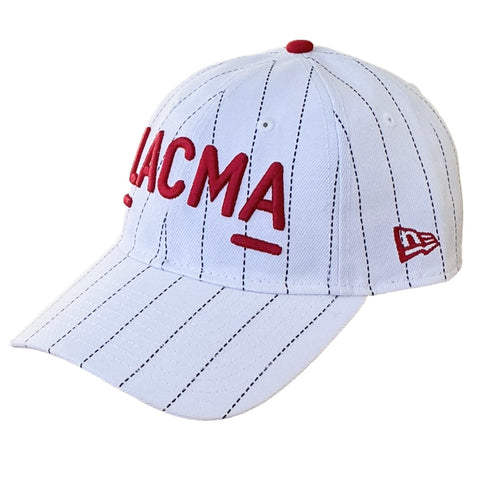 LACMA Logo Hat White Pinstripe with Red