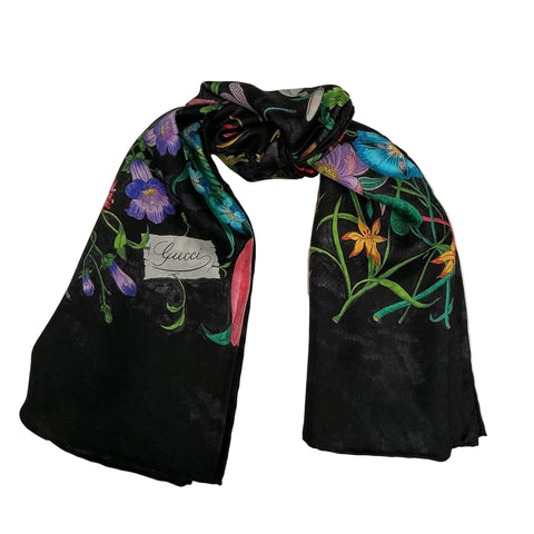 Gucci 'The Art of Silk Flora' Square Scarf in Black