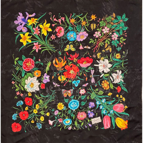 Gucci 'The Art of Silk Flora' Square Scarf in Black
