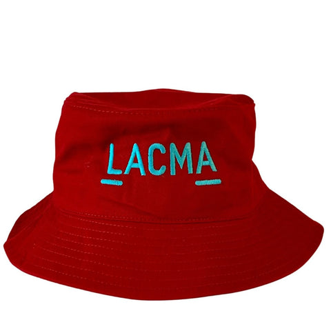 LACMA Red Cotton Embroidered Bucket Hat