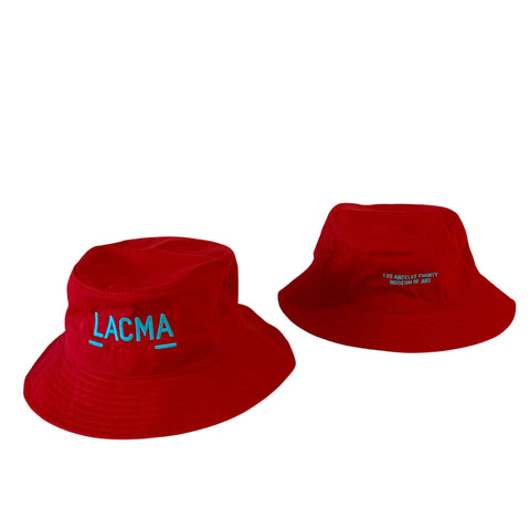 LACMA Red Cotton Embroidered Bucket Hat