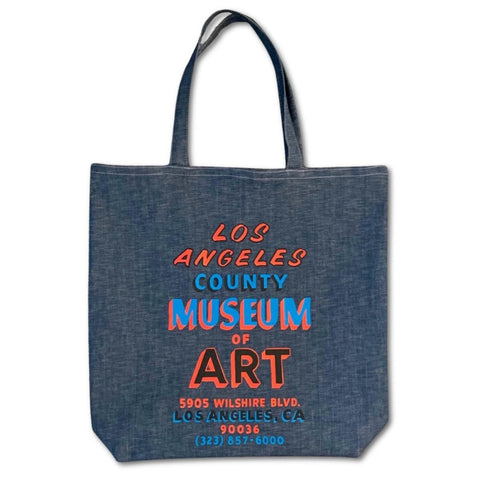 LACMA Hand-Painted Sign Tote in Denim, Extra Large