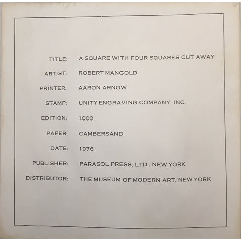 SPECIAL OFFER: Robert Mangold, "A Square with Four Squares Cut Away" Print, 1976