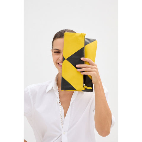 Sunflower L'été Nappa with Black Foldover Clutch