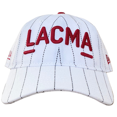 LACMA Logo Hat White Pinstripe with Red