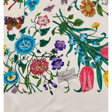 Gucci 'The Art of Silk Flora' Square Scarf in White