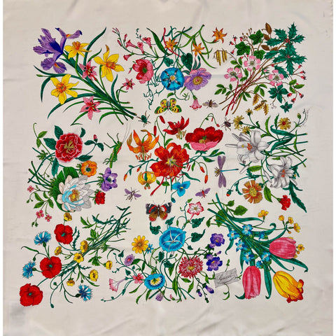 Gucci 'The Art of Silk Flora' Square Scarf in White