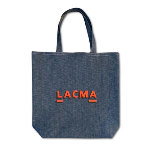 LACMA Hand-Painted Sign Tote in Denim, Extra Large