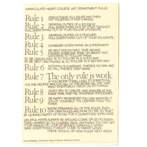 Corita Kent "Art Department Rules" Tile - White