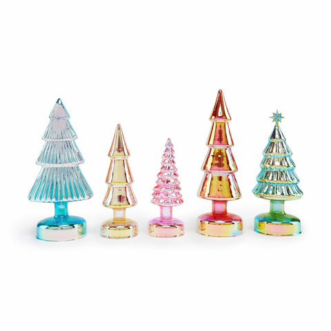 Small Colorful LED Glass Lighted Trees (Set of 5)