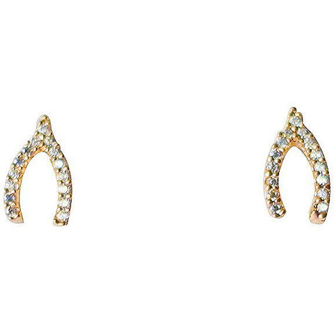Mini Pavé CZ Wishbone Earrings in Gold