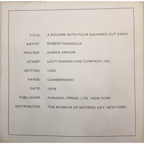 Robert Mangold, "A Square with Four Squares Cut Away" Print, 1976