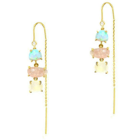 Gold Plated Opal Threader Earrings