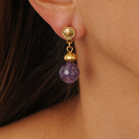 Semiprecious Purple Agate Earrings